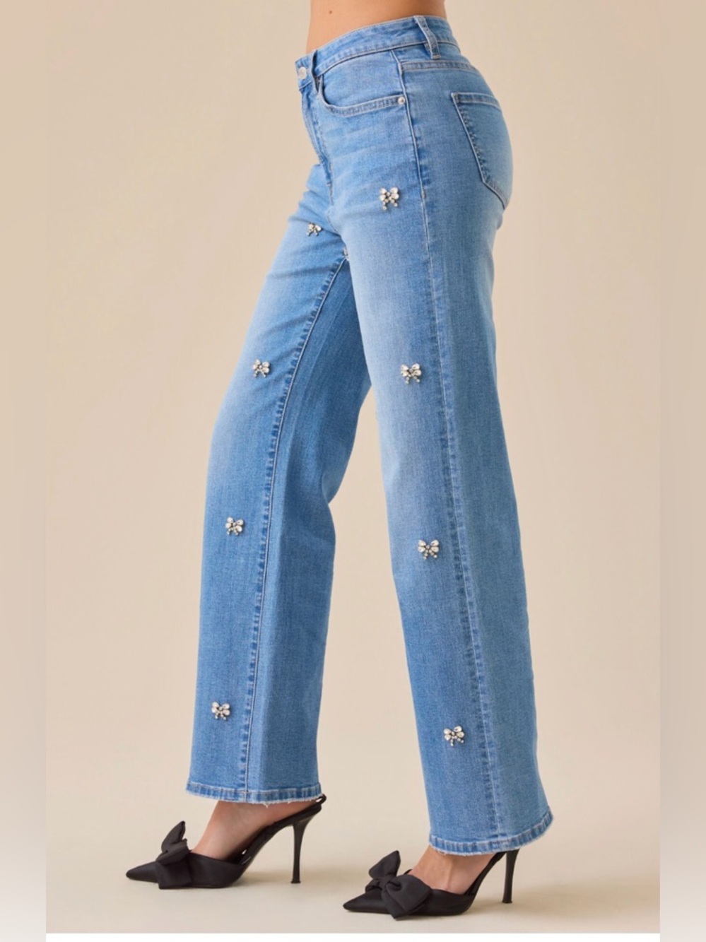 Altar'd State Light Blue Embellished Wide-Leg Jeans - Picture 3 of 6